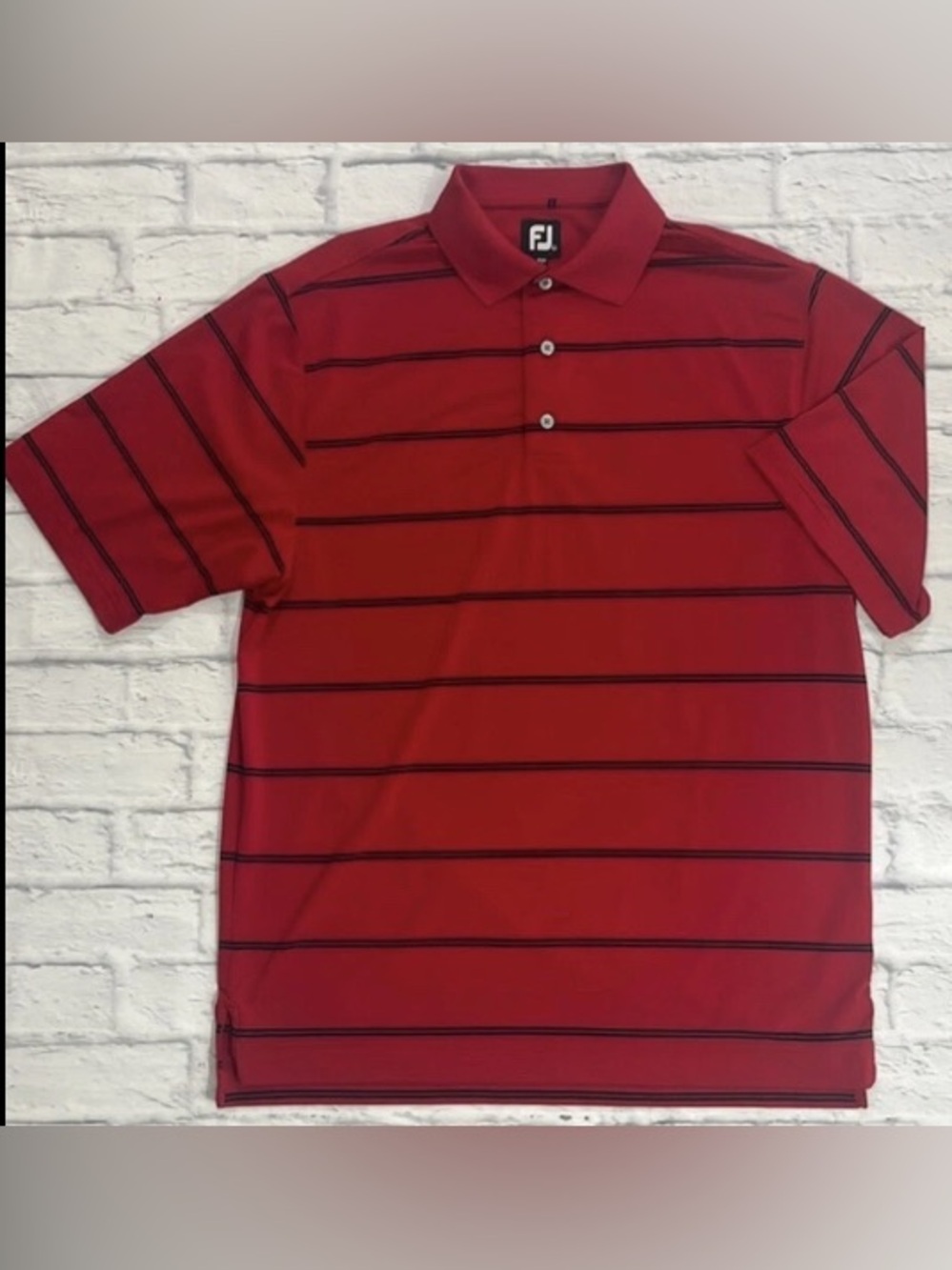 FootJoy Short Sleeve Polo Shirt Mens Size Large Red And Black Stripe